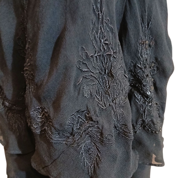 Vtg Dressbarn Tiered Ruffle Layer Sequin Midi Dress Romantic Whimsigoth 16 - Picture 6 of 11